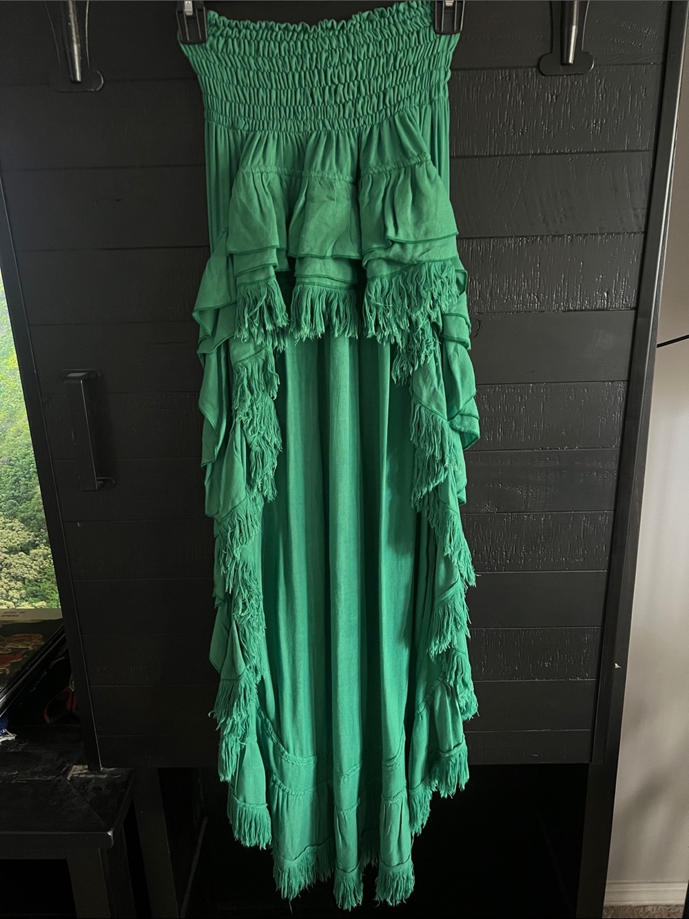 Donale’ St Barth Exclusive Green Tiered Maxi Skirt with Fringed Ruffles - Women - Picture 2 of 6